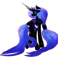 Size: 1800x1800 | Tagged: alternate hairstyle, artist:lunar-march, derpibooru import, looking back, nightmare moon, nightmare moonbutt, plot, ponytail, simple background, solo, suggestive, tail wrap, transparent background