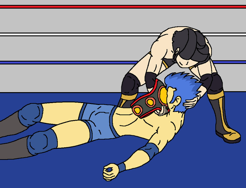 Size: 1060x808 | Tagged: safe, artist:avispaneitor, derpibooru import, flash sentry, oc, oc:broken jake moon, human, equestria girls, championship belt, clothes, disrespectful, equestria girls wrestling series, fight, fighter, humanized, humiliation, topless, wrestler, wrestling