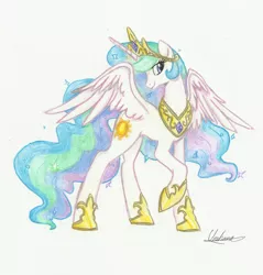 Size: 1508x1576 | Tagged: artist:urahana, derpibooru import, princess celestia, safe, solo, traditional art