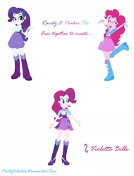 Size: 1008x1326 | Tagged: safe, artist:prettycelestia, derpibooru import, pinkie pie, rarity, equestria girls, balloon, boots, bracelet, clothes, fusion, gem fusion, high heel boots, jewelry, multiple arms, skirt, steven universe