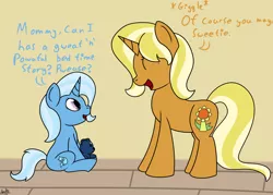 Size: 1400x1000 | Tagged: safe, artist:spritepony, derpibooru import, idw, sunflower spectacle, trixie, pony, unicorn, ursa minor, spoiler:comic, spoiler:comic40, cute, diatrixes, female, filly, filly trixie, foal, like mother like daughter, mare, mother and daughter, plushie, ursa plush, young, younger