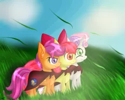 Size: 2500x2000 | Tagged: apple bloom, artist:novaspark, cape, chest fluff, clothes, cmc cape, cutie mark crusaders, derpibooru import, ear fluff, safe, scootaloo, sweetie belle