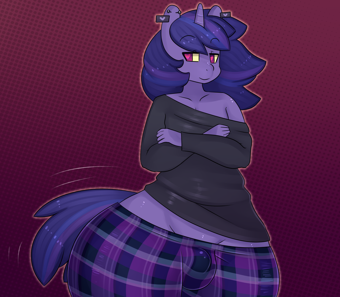 Size: 1280x1120 | Tagged: anthro, artist:somescrub, bottom heavy, clothes, crotch bulge, derpibooru import, femboy, impossibly wide hips, male, oc, oc:blacklight, questionable, solo, solo male, trap, unofficial characters only, wide hips