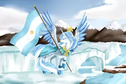 Size: 1510x1003 | Tagged: safe, artist:haruliina, derpibooru import, oc, oc:princess argenta, ponified, unofficial characters only, alicorn, pony, argentina, glacier, ice, mountain, nation ponies, solo