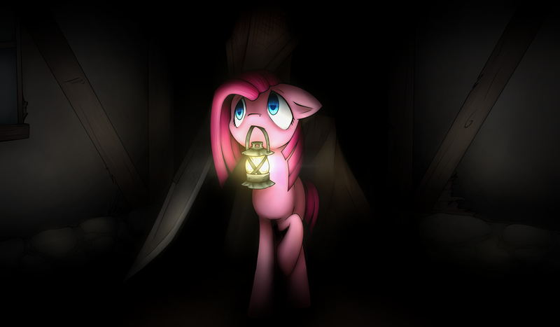 Size: 2400x1400 | Tagged: artist:jadekettu, crossover, derpibooru import, fanfic:silent ponyville, lantern, pinkamena diane pie, pinkie pie, pyramid head, safe, silent hill