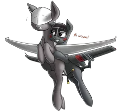Size: 2050x1836 | Tagged: suggestive, artist:anearbyanimal, artist:keeponhatin, derpibooru import, oc, oc:blitz, unofficial characters only, original species, plane pony, pony, predator drone, a-10 thunderbolt ii, bad touch, bedroom eyes, dialogue, drone, female, flying, frown, grin, gritted teeth, hug, lesbian, missile, molestation, plane, sharp teeth, simple background, smiling, teeth, transparent background