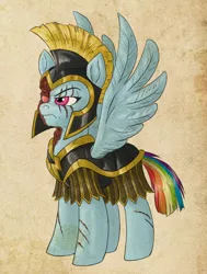 Size: 658x869 | Tagged: armor, artist:pooryorick, derpibooru import, equestria divided, part of a set, rainbow dash, safe, scar, scarred, solo