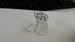 Size: 1280x720 | Tagged: safe, artist:tjpones, derpibooru import, oc, oc:brownie bun, unofficial characters only, earth pony, pony, horse wife, black and white, craft, cute, cutout, ear fluff, female, food, grayscale, lineart, mare, monochrome, papercraft, peanut butter, solo, traditional art