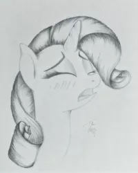 Size: 3024x3779 | Tagged: safe, artist:theasce, derpibooru import, rarity, blushing, monochrome, solo, traditional art