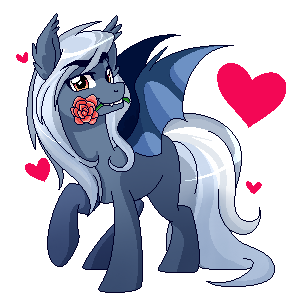 Size: 300x300 | Tagged: safe, artist:xwhitedreamsx, derpibooru import, oc, oc:silver dawn, unofficial characters only, bat pony, pony, flower, flower in mouth, mouth hold, pixel art, rose, simple background, solo, transparent background