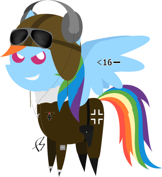 Size: 4850x5300 | Tagged: absurd resolution, artist:facelesssoles, balkenkreuz, clothes, derpibooru import, grin, hat, iron cross, luftwaffe, nazi, pilot, pointy ponies, rainbow dash, safe, solo, sunglasses, uniform