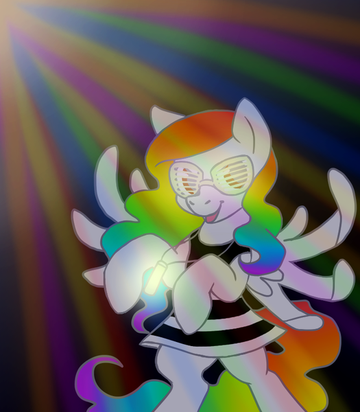 Size: 700x800 | Tagged: artist:aisu-isme, ask the creepy ponies, dancing, derpibooru import, glasses, glowstick, oc, oc:artbeat, pony prom, rave, safe, unofficial characters only
