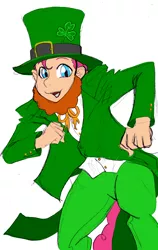 Size: 632x1000 | Tagged: safe, artist:dj-black-n-white, derpibooru import, oc, oc:pogo, unofficial characters only, satyr, clothes, costume, dancing, fake beard, irish, leprechaun, parent:pinkie pie, saint patrick's day, shamrock, solo