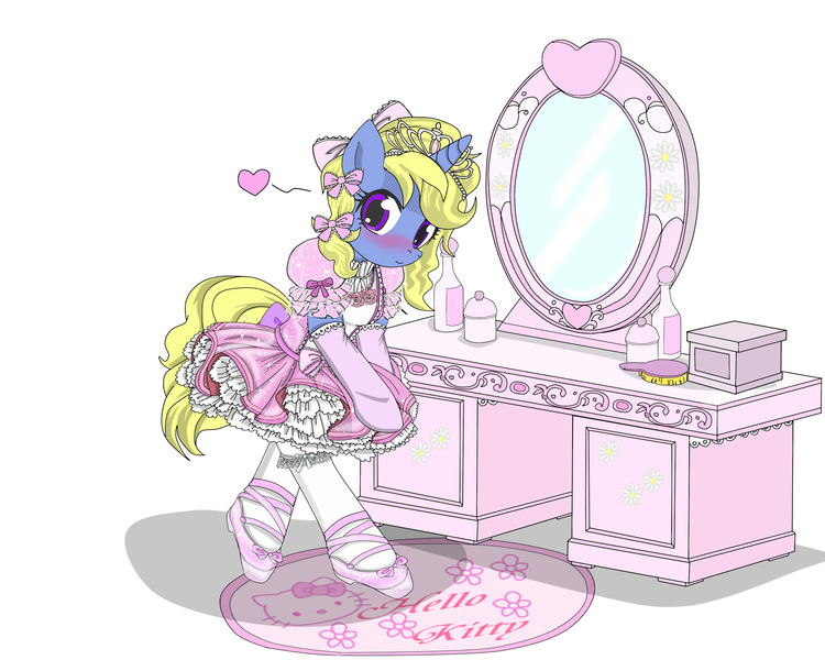 Size: 3000x2400 | Tagged: artist:avchonline, ballet, ballet slippers, canterlot royal ballet academy, clothes, crossdressing, derpibooru import, dress, femboy, heart, hello kitty, male, oc, oc:azure/sapphire, safe, sanrio, sissy, solo, stockings, tutu, unofficial characters only