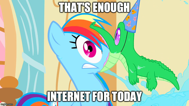 Size: 800x450 | Tagged: safe, derpibooru import, edit, edited screencap, screencap, gummy, rainbow dash, party of one, caption, image macro, meme