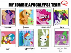 Size: 2048x1536 | Tagged: angel bunny, angry, applejack, armor, clapping, derpibooru import, flower, fluttershy, glasses, paint, panels, pinkie pie, rainbow dash, rarity, safe, spike, twilight sparkle, zombie apocalypse team