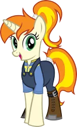 Size: 1766x2913 | Tagged: safe, artist:outlawedtofu, derpibooru import, oc, oc:greaser, unofficial characters only, pony, unicorn, fallout equestria, boots, clothes, overalls, ponytail, simple background, tail wrap, transparent background, vector