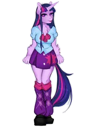 Size: 3508x4961 | Tagged: safe, artist:slyblue7, derpibooru import, twilight sparkle, anthro, plantigrade anthro, bedroom eyes, equestria girls outfit, fluffy, looking at you, solo, tongue out