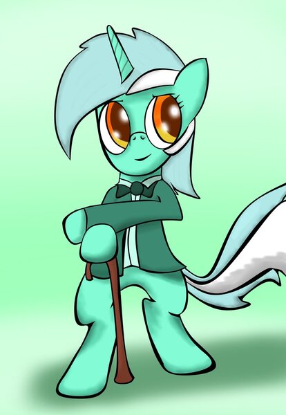 Size: 743x1076 | Tagged: safe, artist:mcsplosion, derpibooru import, lyra heartstrings, pony, bipedal, bowtie, cane, solo