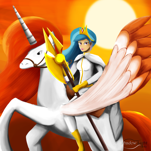 Size: 3300x3300 | Tagged: alicorn, artist:egstudios93, derpibooru import, human, humanized, humans riding ponies, princess celestia, safe, warrior celestia, weapon