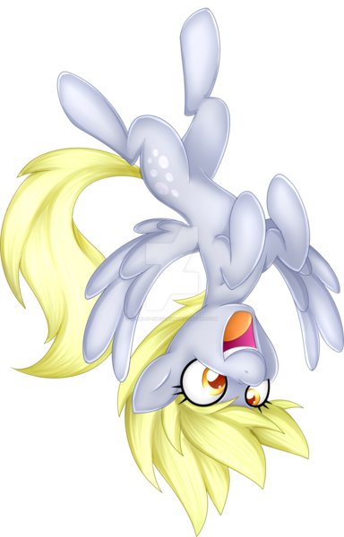 Size: 1024x1599 | Tagged: safe, artist:scarlet-spectrum, derpibooru import, derpy hooves, pegasus, pony, female, flying, happy, mare, simple background, solo, transparent background, upside down, watermark