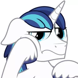 Size: 2000x2000 | Tagged: safe, alternate version, artist:zutheskunk, derpibooru import, edit, shining armor, pony, unicorn, cropped, explicit source, frown, lying, male, out of context, reaction image, sfw edit, solo, stallion, unamused, vector