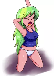 Size: 2480x3508 | Tagged: suggestive, artist:sumin6301, derpibooru import, lemon zest, equestria girls, adorasexy, armpits, belly button, clothes, cute, eyes closed, female, midriff, panties, sexy, solo, solo female, stretching, tanktop, underwear, white underwear, yawn