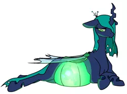 Size: 1260x934 | Tagged: artist:nobody, belly, changeling, changeling queen, cute, cutealis, cuteling, derpibooru import, female, female focus, glowing belly, happy, mommy chrissy, mother and child, nymph, pregnant, queen chrysalis, queen pregalis, safe, see-through, simple background, smiling, solo focus, translucent belly, transparent belly, transparent flesh, white background
