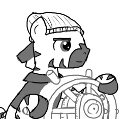 Size: 640x600 | Tagged: safe, artist:ficficponyfic, derpibooru import, oc, oc:adetokunbo, unofficial characters only, zebra, colt quest, adult, clothes, cyoa, male, pirate, pirate ship, ship, smiling, stallion, story included, toboggan, wheel