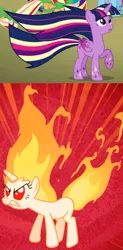 Size: 451x913 | Tagged: safe, derpibooru import, screencap, twilight sparkle, twilight sparkle (alicorn), alicorn, pony, rapidash, angry, comic, comparison, female, mane of fire, mare, rainbow power, rapidash twilight, screencap comic