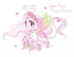 Size: 900x691 | Tagged: safe, artist:ipun, derpibooru import, oc, oc:rosy whispers, unofficial characters only, original species, blushing, dewlette, female, floral head wreath, flower, heart eyes, looking at you, simple background, solo, white background, wingding eyes