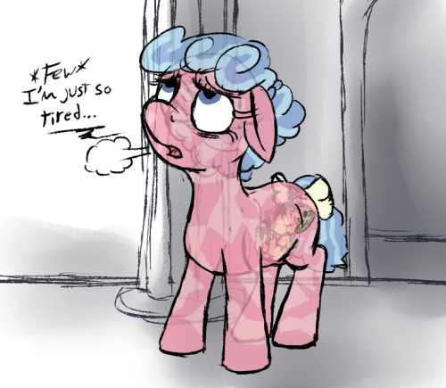 Size: 500x435 | Tagged: safe, artist:thebathwaterhero, derpibooru import, crystal pony, pony, bow, breath, dialogue, female, fetus, floppy ears, mare, pregnant, tail bow, tired, transparent flesh