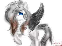 Size: 1600x1200 | Tagged: safe, artist:scarlett-letter, derpibooru import, oc, oc:scarlett letter, unofficial characters only, alicorn, pony, 2014, alicorn oc, blue eyes, glasses, heart eyes, nervous, simple background, traditional art, wingding eyes