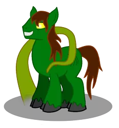 Size: 628x676 | Tagged: artist:ridleywolf, brown mane, cloven hooves, derpibooru import, green, no pupils, oc, oc:asmodeus, original species, safe, sharp teeth, smiling, tentacles, unofficial characters only, yellow eyes, yellow sclera