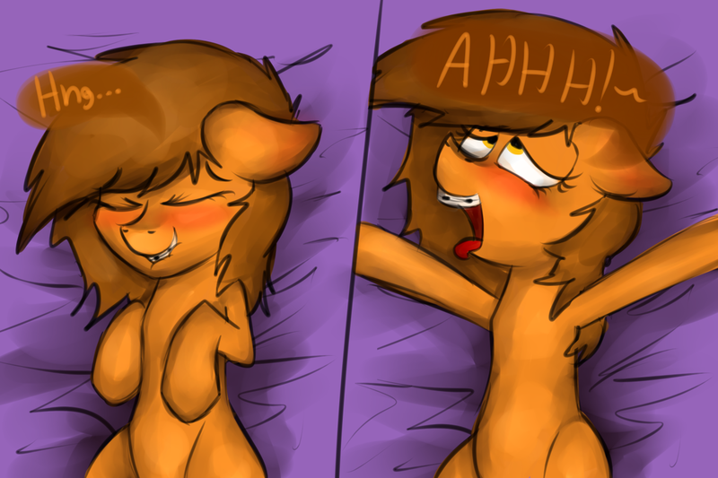 Size: 1280x853 | Tagged: questionable, artist:marsminer, derpibooru import, oc, oc:venus spring, unofficial characters only, ahegao, blushing, braces, dialogue, floppy ears, implied orgasm, moaning, open mouth, solo, tongue out