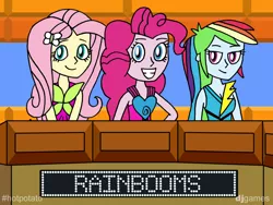 Size: 1024x768 | Tagged: safe, artist:djgames, derpibooru import, fluttershy, pinkie pie, rainbow dash, equestria girls, game show, hot potato