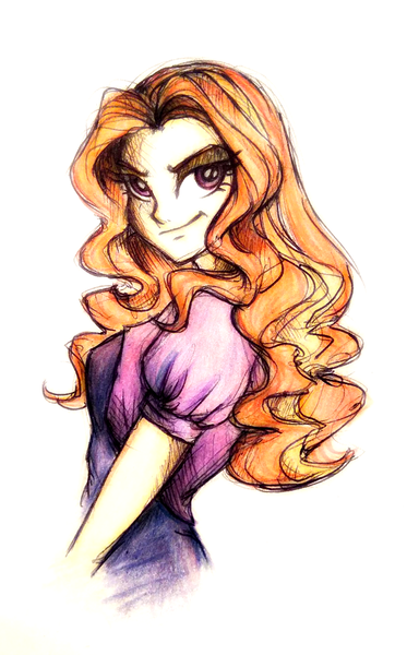 Size: 853x1334 | Tagged: safe, artist:buttersprinkle, derpibooru import, adagio dazzle, equestria girls, colored pencil drawing, loose hair, pen drawing, solo, traditional art