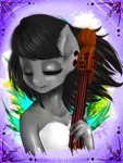 Size: 1200x1600 | Tagged: anthro, artist:monochromacat, cello, cleavage, clothes, derpibooru import, dress, eyes closed, female, human, humanized, musical instrument, octavia melody, safe, signature, solo
