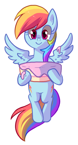 Size: 393x729 | Tagged: artist:reuniclus, cake, derpibooru import, flying, food, rainbow dash, safe, simple background, solo, transparent background