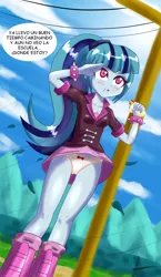 Size: 720x1240 | Tagged: suggestive, artist:dieart77, derpibooru import, sonata dusk, equestria girls, blushing, clothes, female, food, legs, panties, pink underwear, ponytail, ribbon, skirt, skirt flip, solo, solo female, sonataco, spanish, taco, thighs, underwear, upskirt, wind