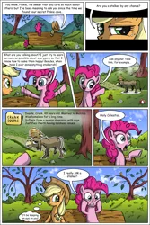 Size: 4190x6273 | Tagged: absurd resolution, applejack, artist:darkcollaboration, artist:galgannet, artist:lookmaidrew, artist:yutel-chan, comic, cranky doodle donkey, derpibooru import, donkey, i can't believe it's not idw, pinkie pie, safe, stalker