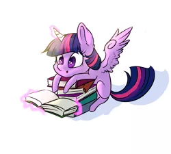 Size: 2000x1800 | Tagged: safe, artist:vincher, derpibooru import, twilight sparkle, twilight sparkle (alicorn), alicorn, pony, book, cute, female, magic, mare, missing cutie mark, reading, simple background, solo, spread wings, telekinesis, that pony sure does love books, twiabetes