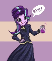 Size: 600x700 | Tagged: semi-grimdark, artist:kul, derpibooru import, starlight glimmer, equestria girls, bad end, bloodshot eyes, clothes, cult, dialogue, dress, drink, equestria girls-ified, female, flavor aid, food, glass, imminent death, implied suicide, jim jones, jonestown, kool-aid, solo, suicide