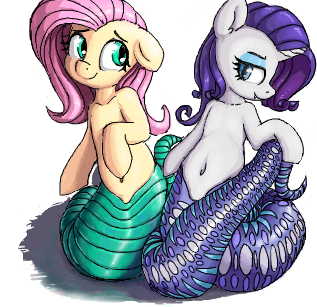 Size: 317x307 | Tagged: artist:shydale, artist:yoditax, belly button, collaboration, derpibooru import, flockmod, fluttershy, fluttersnake, lamia, lamity, original species, rarity, safe, species swap