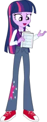 Size: 1966x5124 | Tagged: safe, artist:sketchmcreations, derpibooru import, twilight sparkle, equestria girls, alternate costumes, casual, clothes, jeans, journal, open mouth, pants, simple background, solo, sweater vest, transparent background, vector