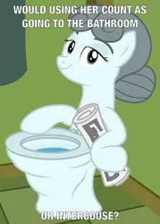 Size: 572x800 | Tagged: suggestive, artist:badumsquish, derpibooru import, edit, oc, oc:kohlette, ponified, unofficial characters only, object pony, original species, pony, toilet pony, but why, female, meme, newspaper, solo, solo female, toilet, wat