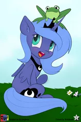 Size: 4000x6000 | Tagged: safe, artist:jowybean, artist:wodahseht, derpibooru import, princess luna, frog, cute, filly, lunabetes, solo, woona