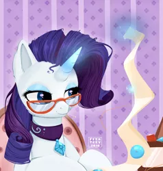 Size: 2000x2100 | Tagged: artist:feekteev, collar, cutie mark, cutie mark collar, cutie mark necklace, cutie mark pendant, derpibooru import, glasses, magic, rarity, safe, solo, telekinesis