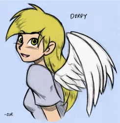 Size: 1013x1033 | Tagged: safe, artist:ixalon, artist:x-cross, color edit, derpibooru import, edit, derpy hooves, human, colored, humanized, solo, winged humanization