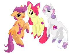 Size: 1800x1350 | Tagged: apple bloom, artist:bluesidearts, classical unicorn, cutie mark, cutie mark crusaders, derpibooru import, floating, fluffy, leonine tail, safe, scootaloo, sweetie belle, tail feathers, the cmc's cutie marks